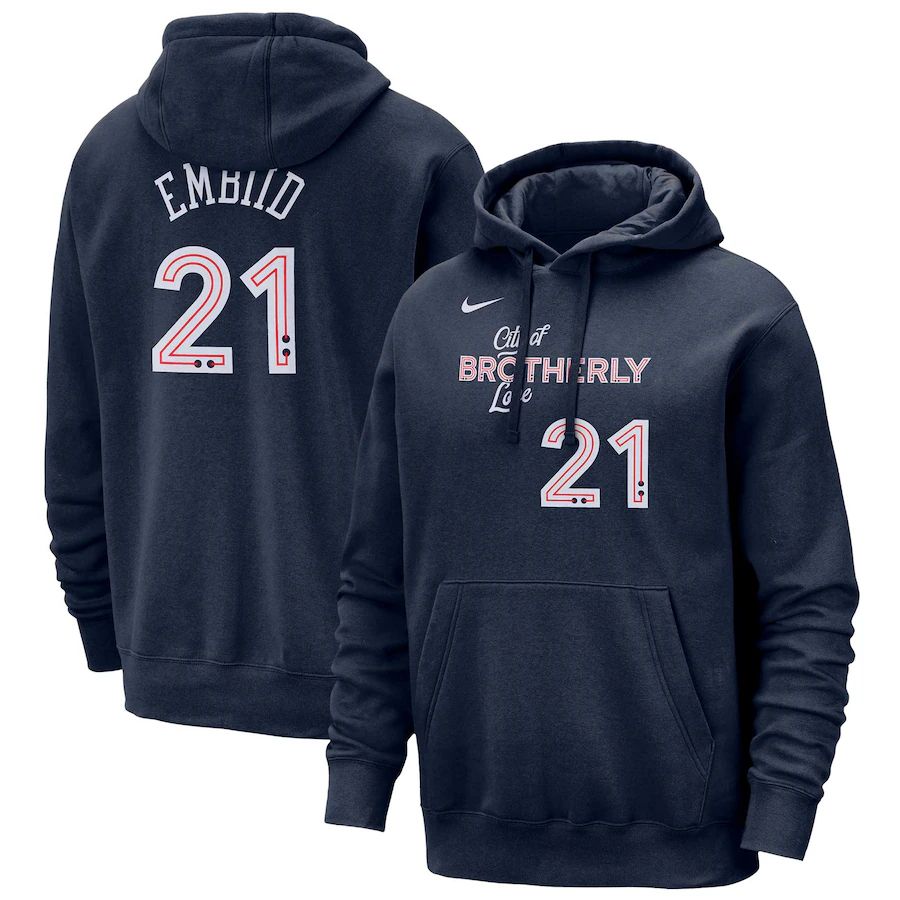 Men Philadelphia 76ers #21 Embiid Blue Nike Season city version Sweatshirts 23-24 NBA Jersey->golden state warriors->NBA Jersey